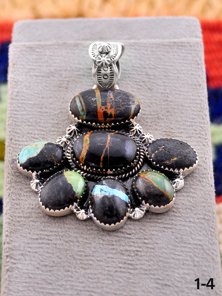 Southwest Made Black Jack Turquoise & Sterling Silver Pendant