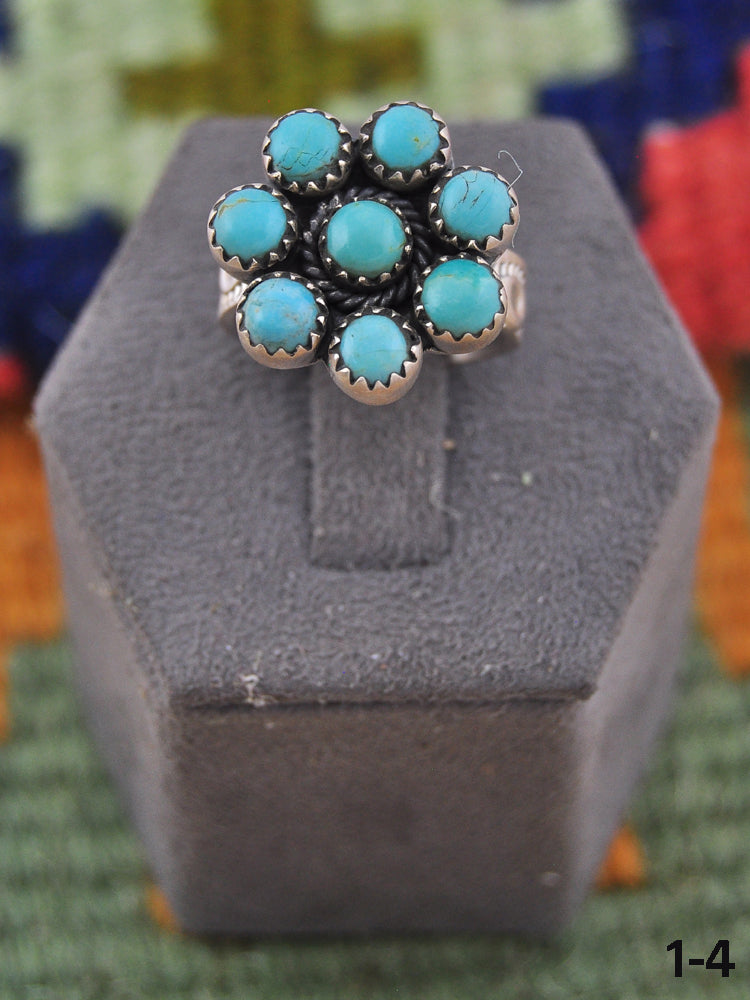 Southwest Handmade Kingman Turquoise Sterling Silver  Cluster Adjustable Ring