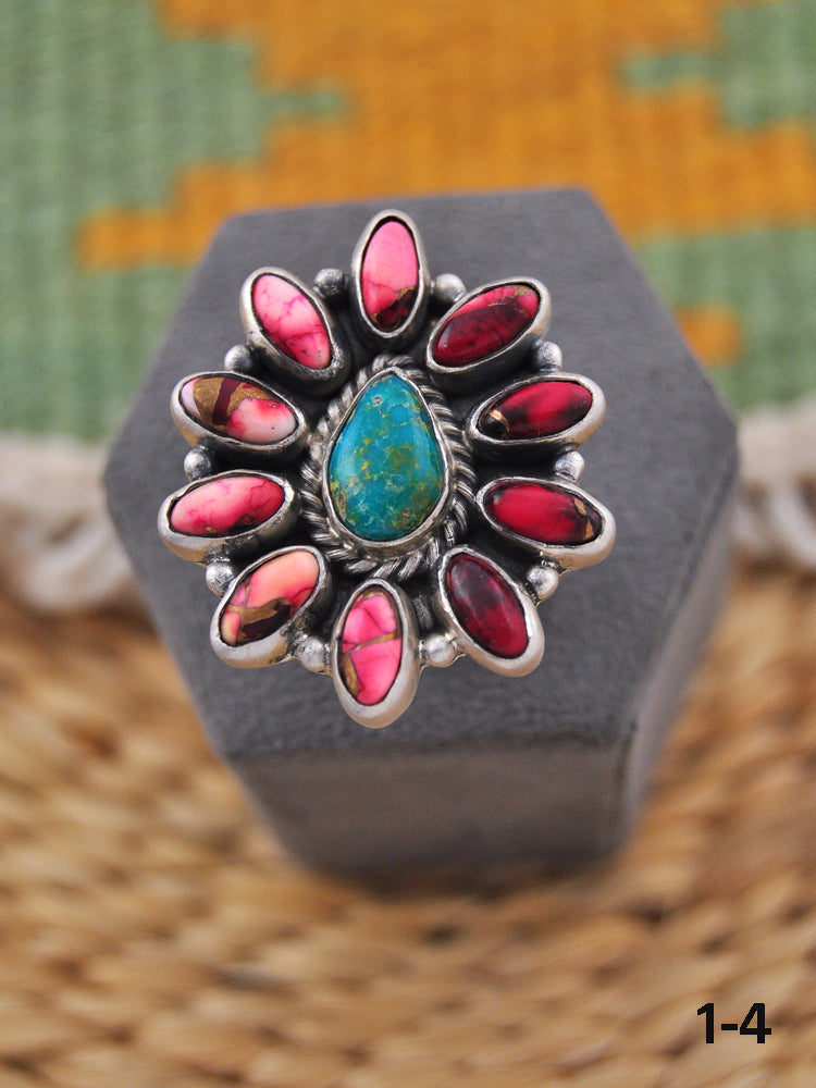 Southwest Made Multi Stone & Sterling Silver Adjustable Ring