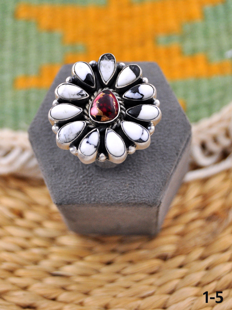 Southwest Made Multi Stone & Sterling Silver Adjustable Ring