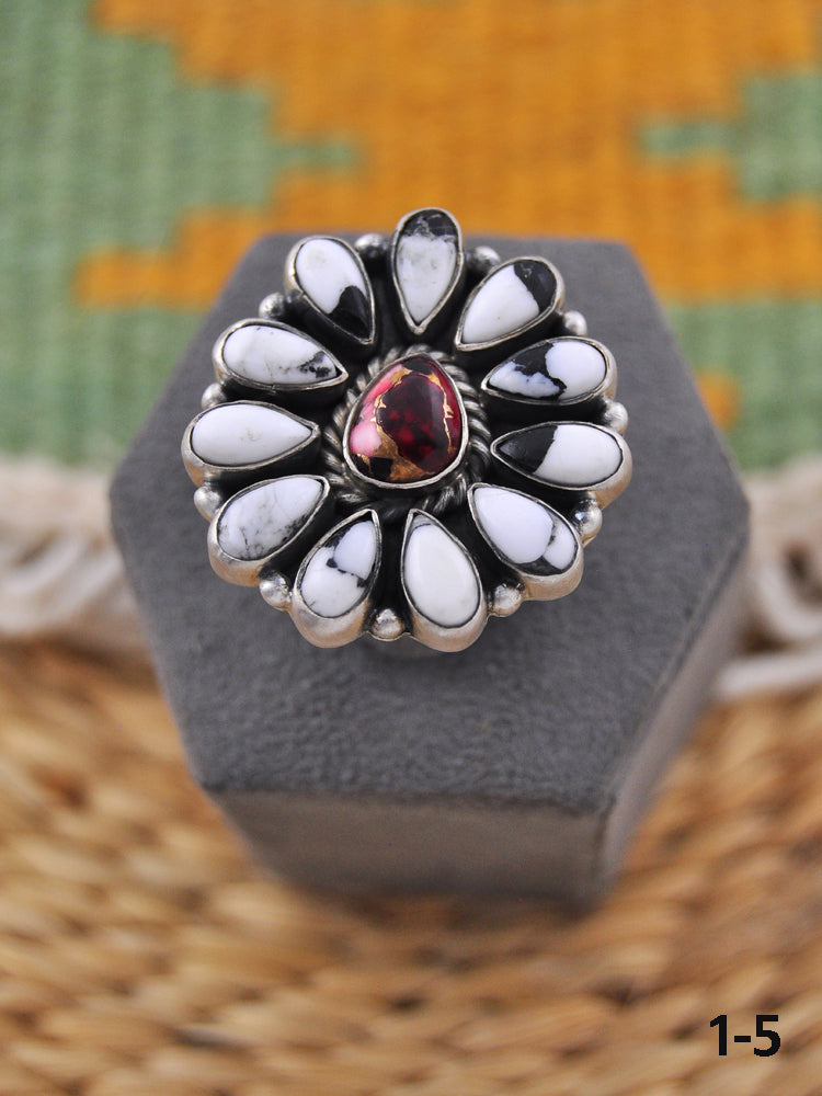 Southwest Made Multi Stone & Sterling Silver Adjustable Ring