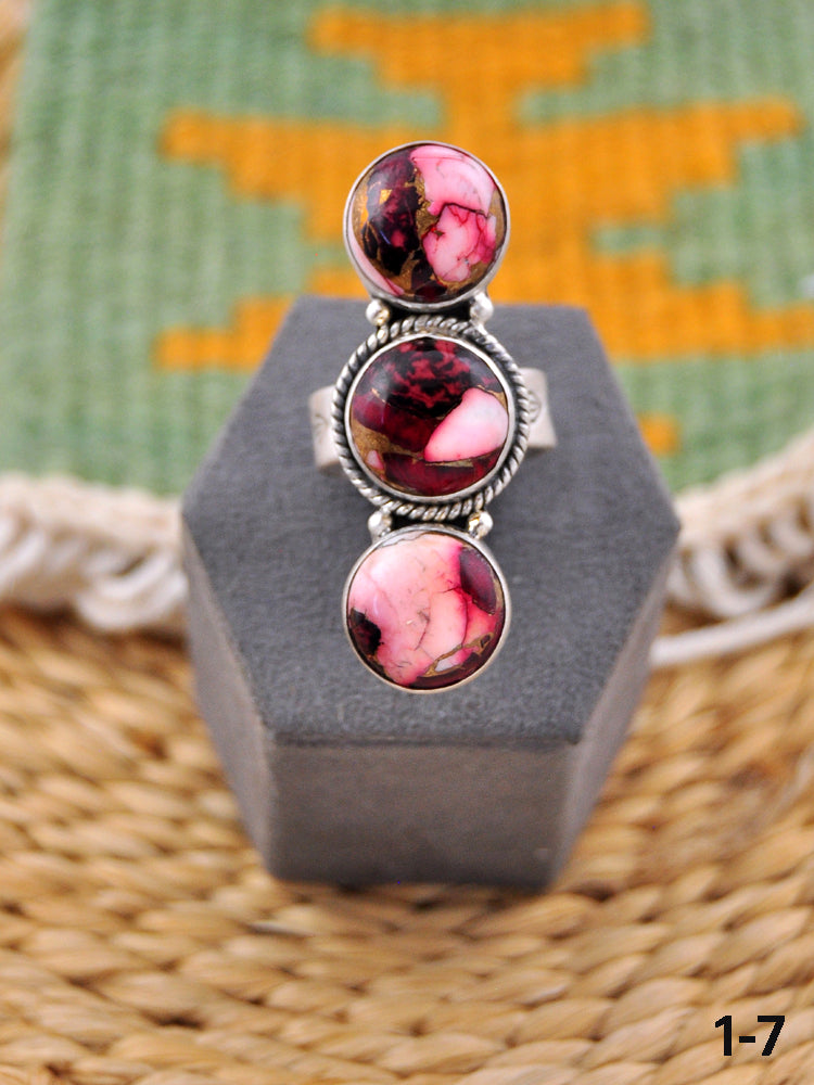 Southwest Made Rose Dahlia & Sterling Silver Adjustable Ring