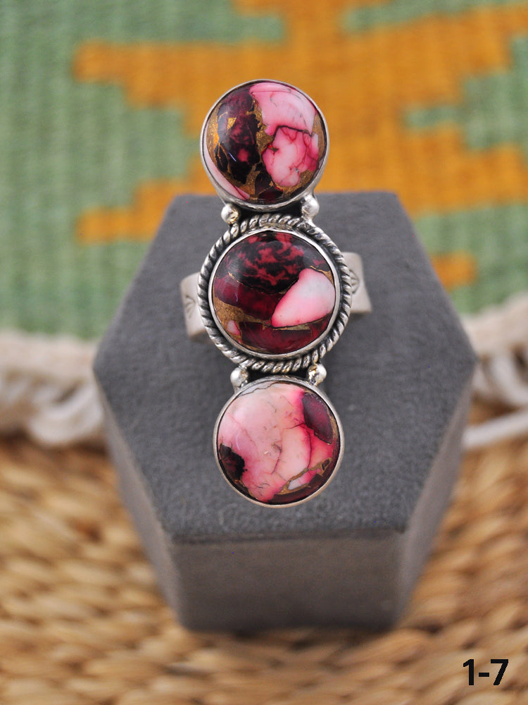 Southwest Made Rose Dahlia & Sterling Silver Adjustable Ring