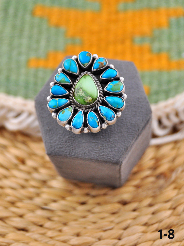 Southwest Made Multi Stone & Sterling Silver Adjustable Ring