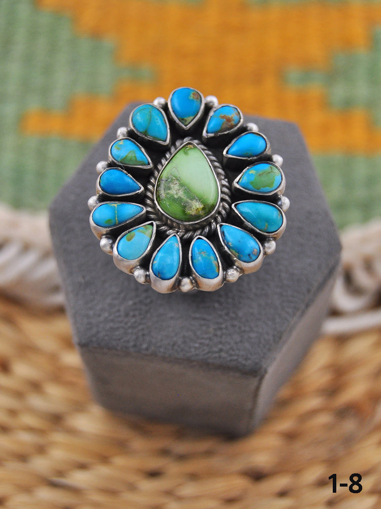 Southwest Made Multi Stone & Sterling Silver Adjustable Ring