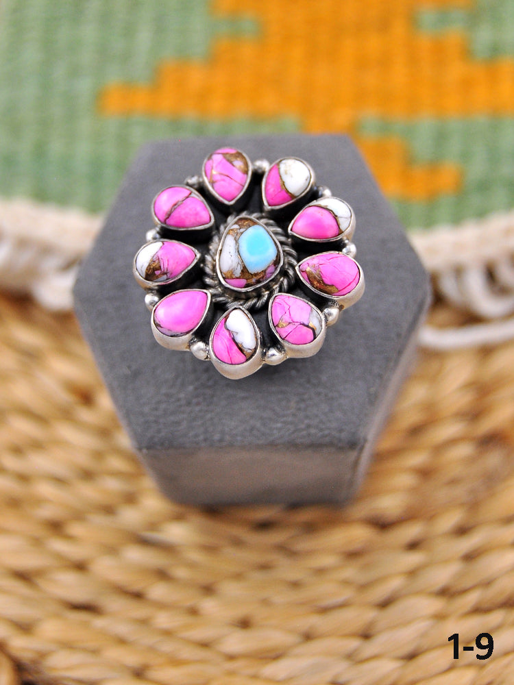 Southwest Made Cotton Candy & Sterling Silver Adjustable Ring