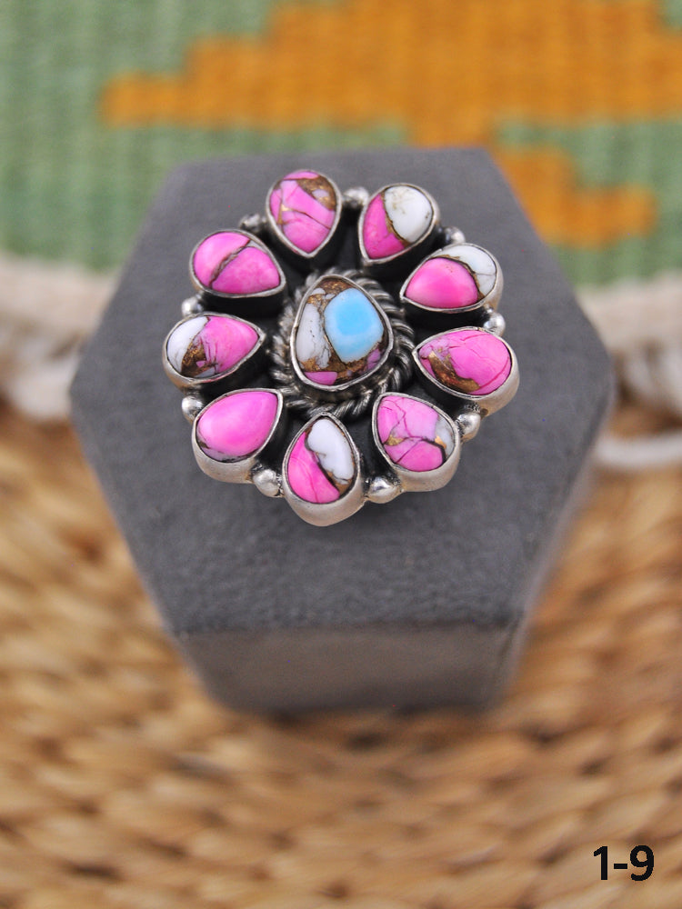 Southwest Made Cotton Candy & Sterling Silver Adjustable Ring