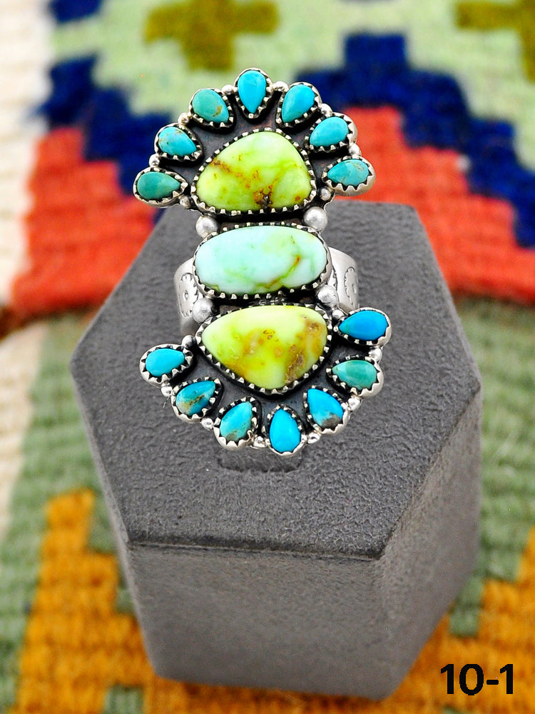 Southwest Handmade Palomino Turquoise with Mohave Turquoise & Sterling Silver Adjustable Ring