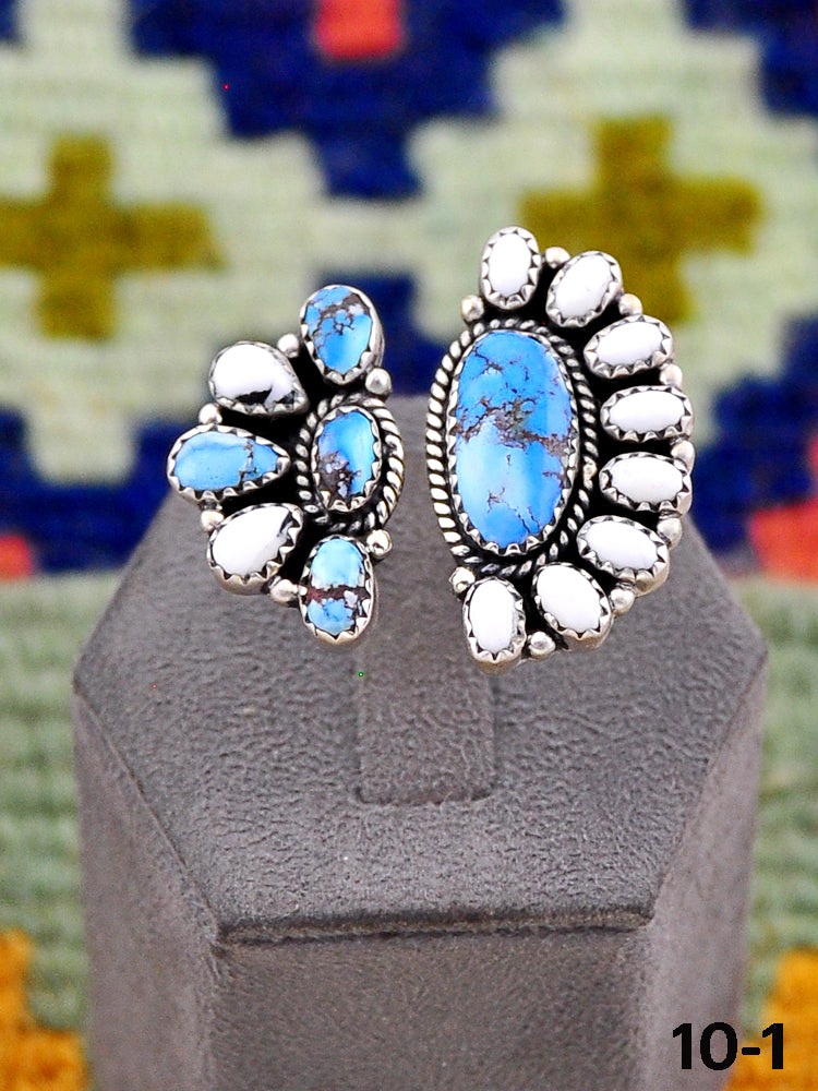 Southwest Handmade White Buffalo with Golden Hills Turquoise & Sterling Silver Adjustable Ring