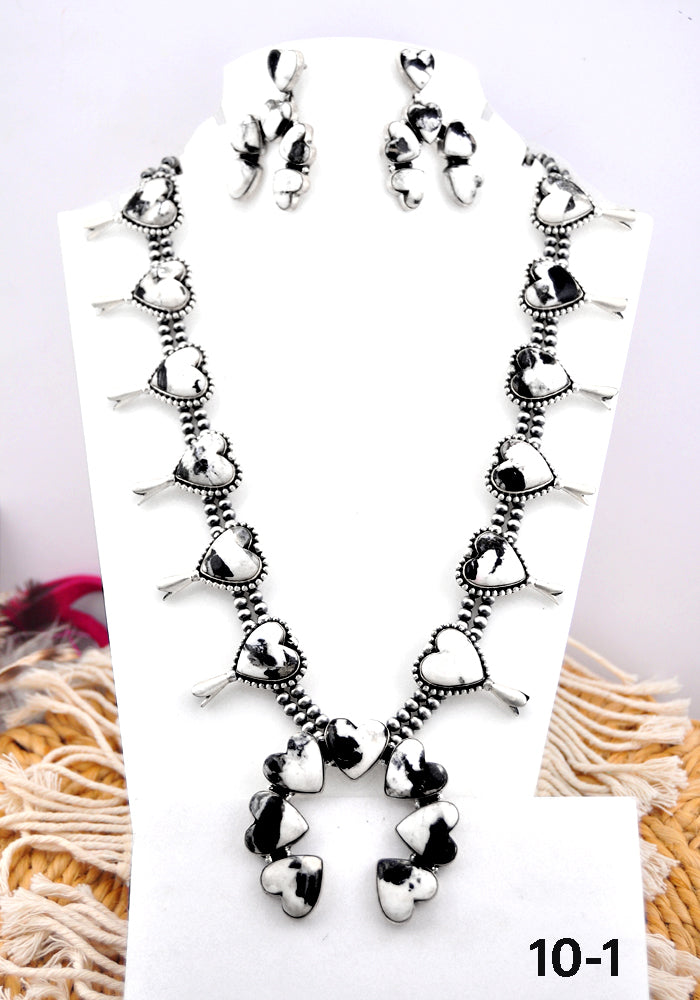 Southwest Made White Buffalo & Sterling Silver Naja Necklace and Earring set