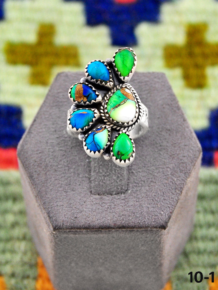 Southwest Handmade Peacock Dahlia & Sterling Silver Adjustable Ring