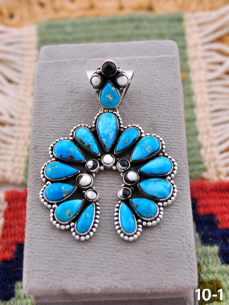 Southwest Made White Water Turquoise with White Buffalo & Sterling Silver Pendant