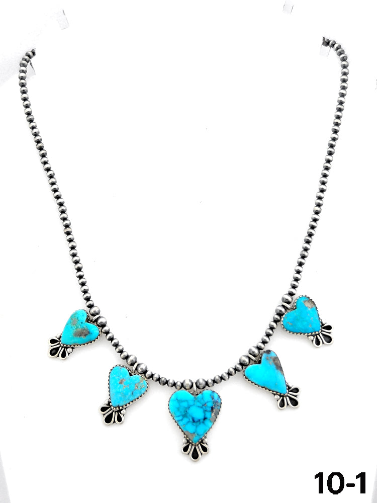 Southwest Made Campitos Turquoise & Sterling Silver Beaded Necklace