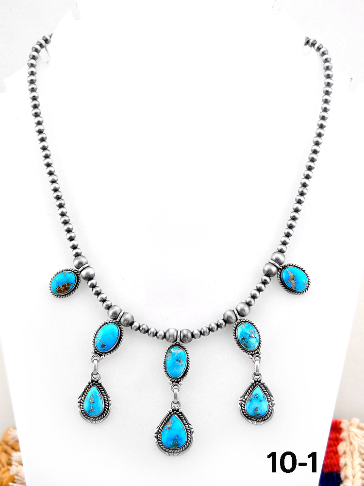 Southwest Handmade White Water Turquoise & Sterling Silver Beaded Necklace
