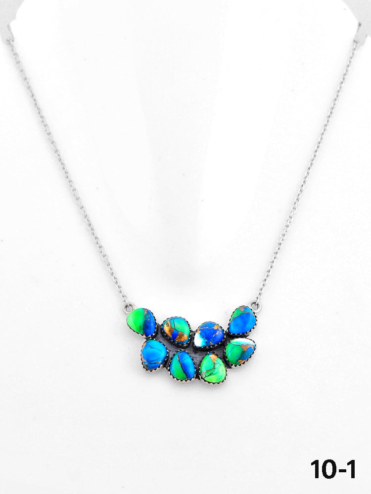 Southwest Made Peacock Dahlia & Sterling Silver Necklace