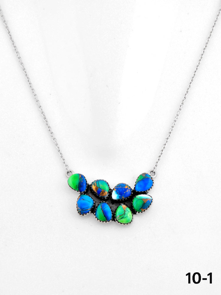 Southwest Made Peacock Dahlia & Sterling Silver Necklace