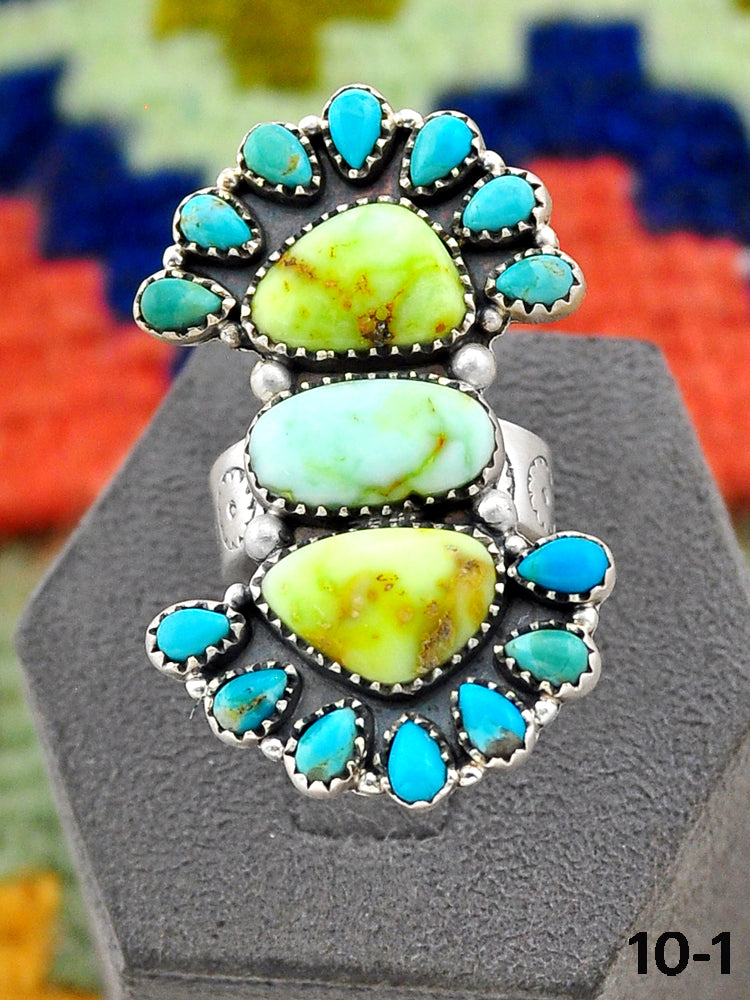 Southwest Handmade Palomino Turquoise with Mohave Turquoise & Sterling Silver Adjustable Ring