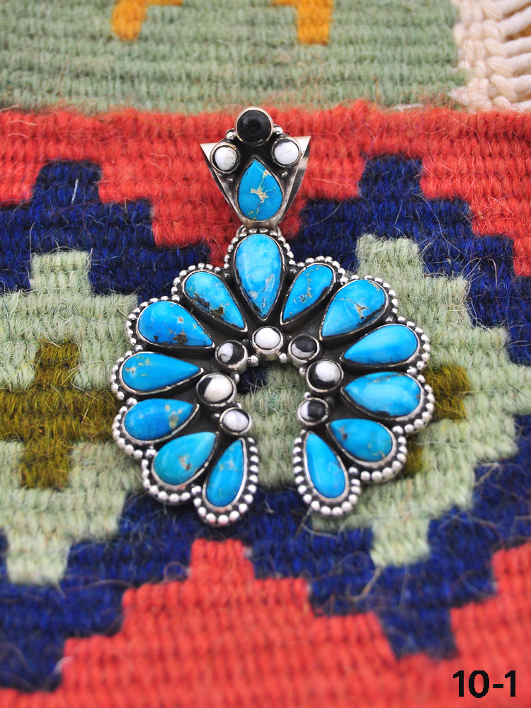 Southwest Made White Water Turquoise with White Buffalo & Sterling Silver Pendant