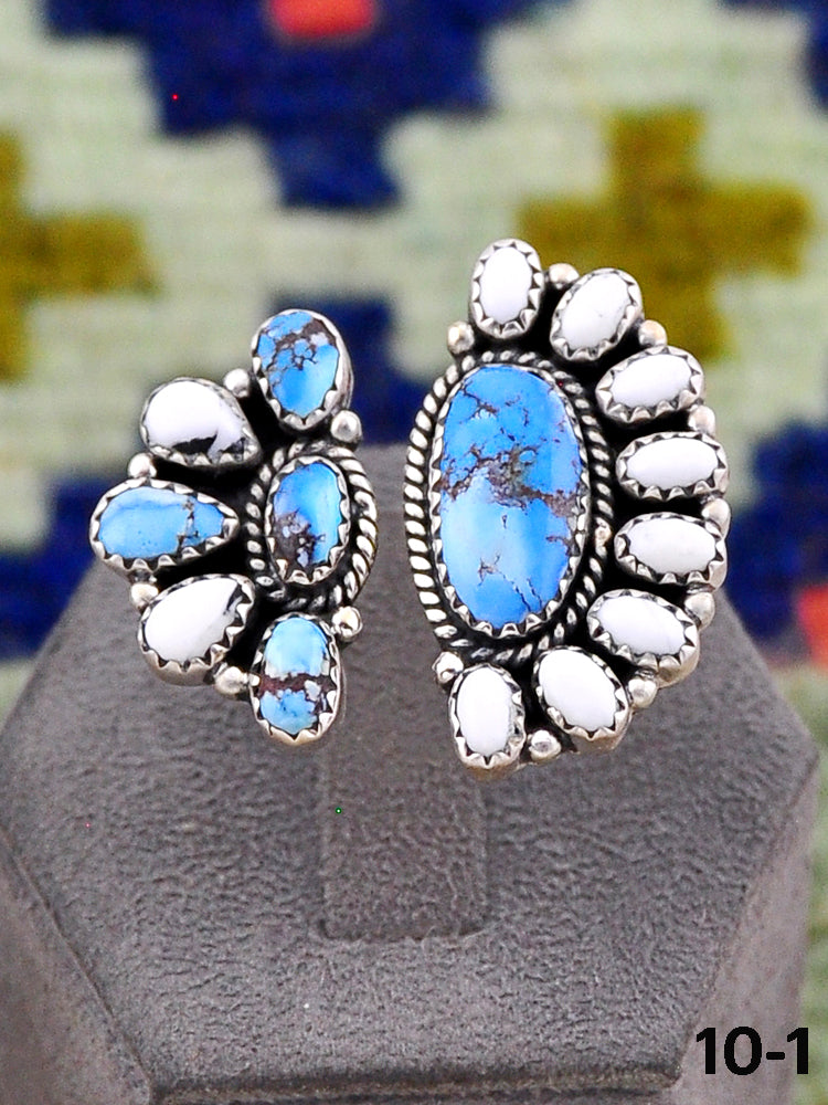 Southwest Handmade White Buffalo with Golden Hills Turquoise & Sterling Silver Adjustable Ring