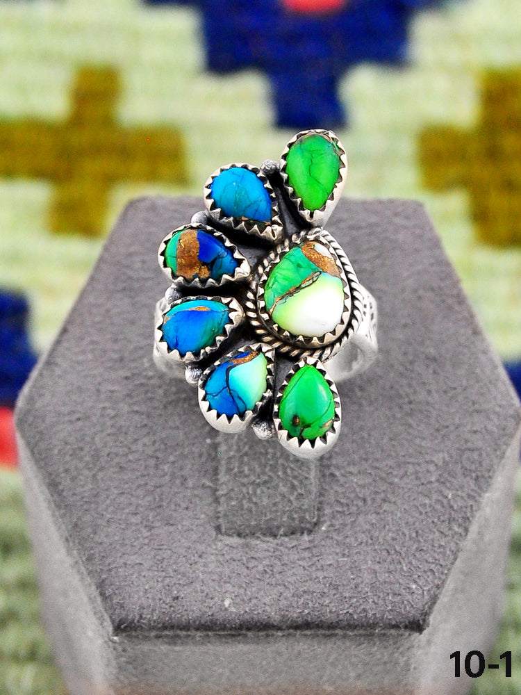 Southwest Handmade Peacock Dahlia & Sterling Silver Adjustable Ring