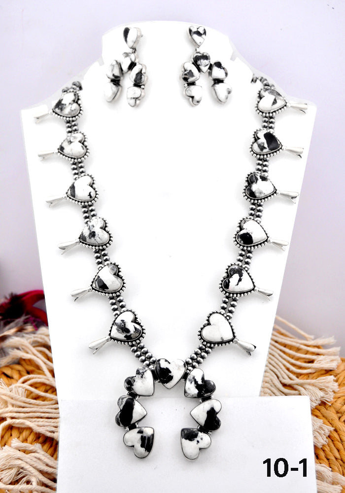 Southwest Made White Buffalo & Sterling Silver Naja Necklace and Earring set