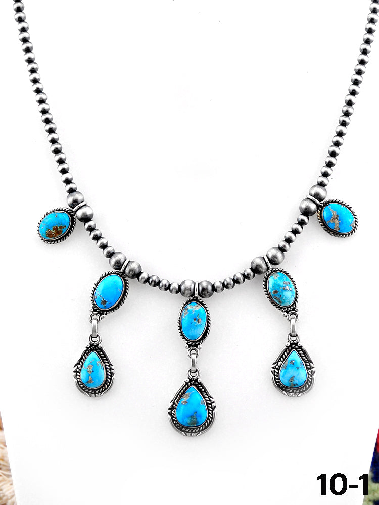 Southwest Handmade White Water Turquoise & Sterling Silver Beaded Necklace