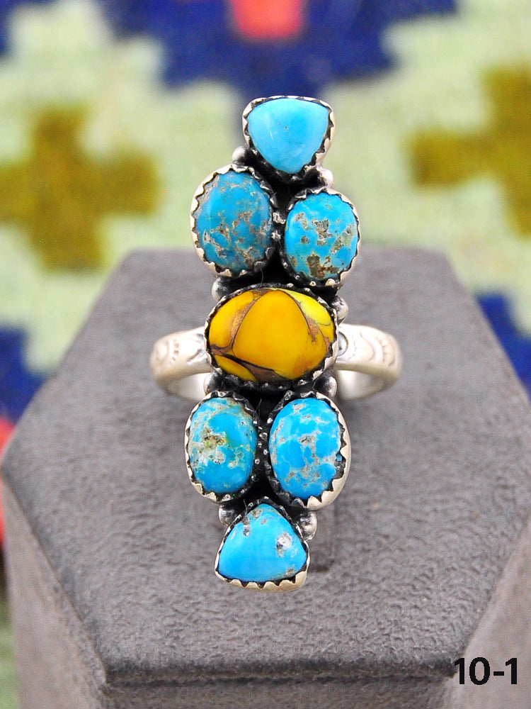 Southwest Made Multi Stone & Sterling Silver Adjustable Ring