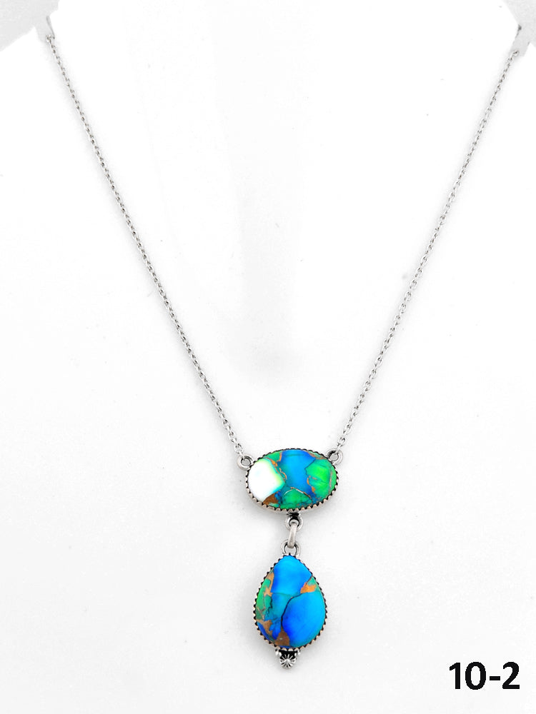 Southwest Made Peacock Dahlia & Sterling Silver Necklace