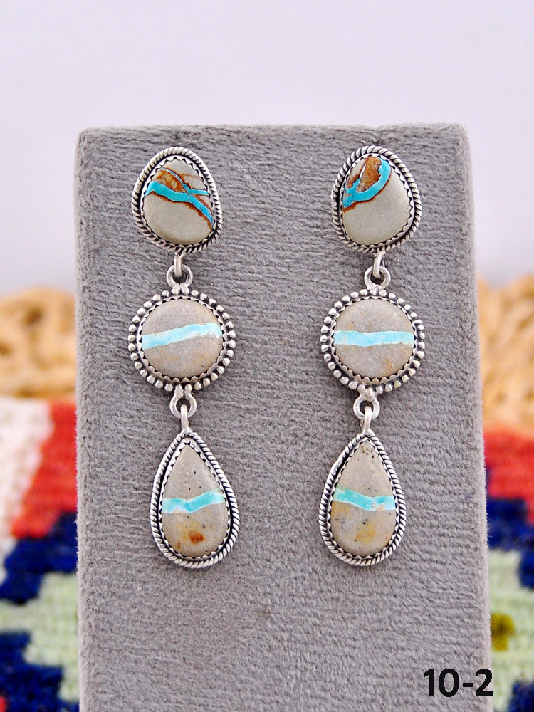 Southwest Handmade Ribbon Royston Turquoise & Sterling Silver Dangle Earrings