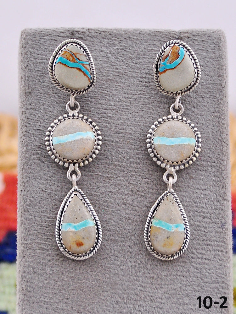 Southwest Handmade Ribbon Royston Turquoise & Sterling Silver Dangle Earrings