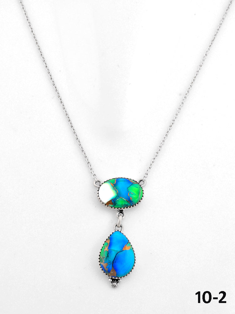 Southwest Made Peacock Dahlia & Sterling Silver Necklace