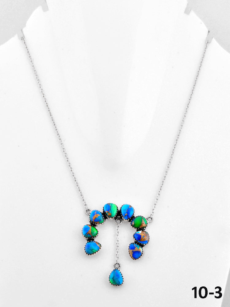 Southwest Made Peacock Dahlia & Sterling Silver Necklace