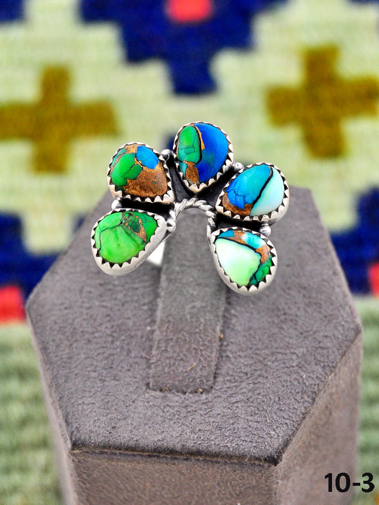 Southwest Handmade Peacock Dahlia & Sterling Silver Adjustable Naja Ring