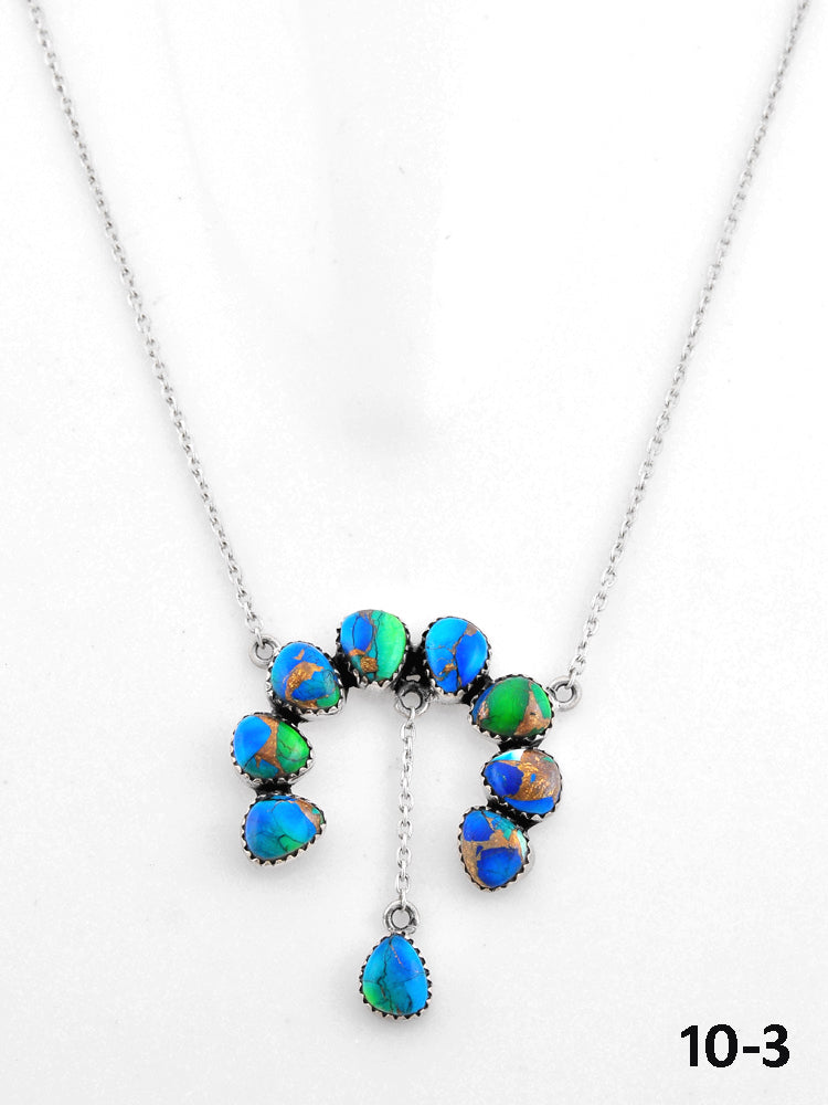 Southwest Made Peacock Dahlia & Sterling Silver Necklace