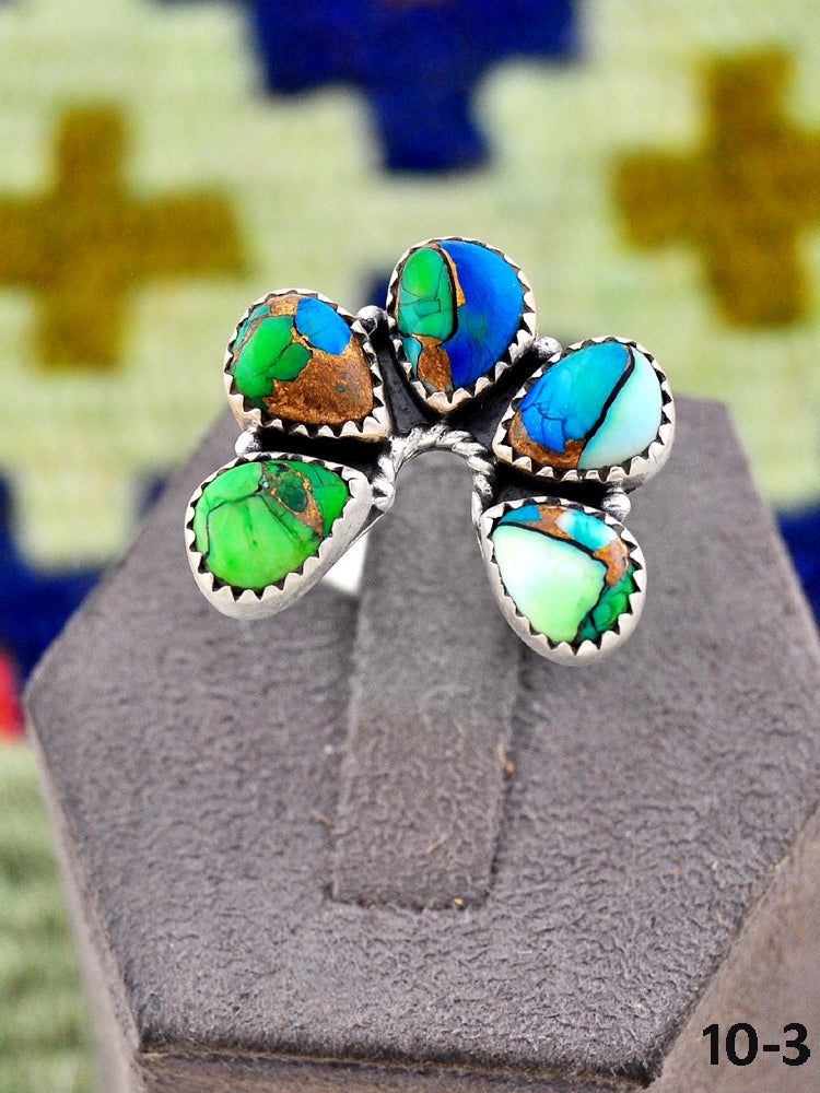 Southwest Handmade Peacock Dahlia & Sterling Silver Adjustable Naja Ring