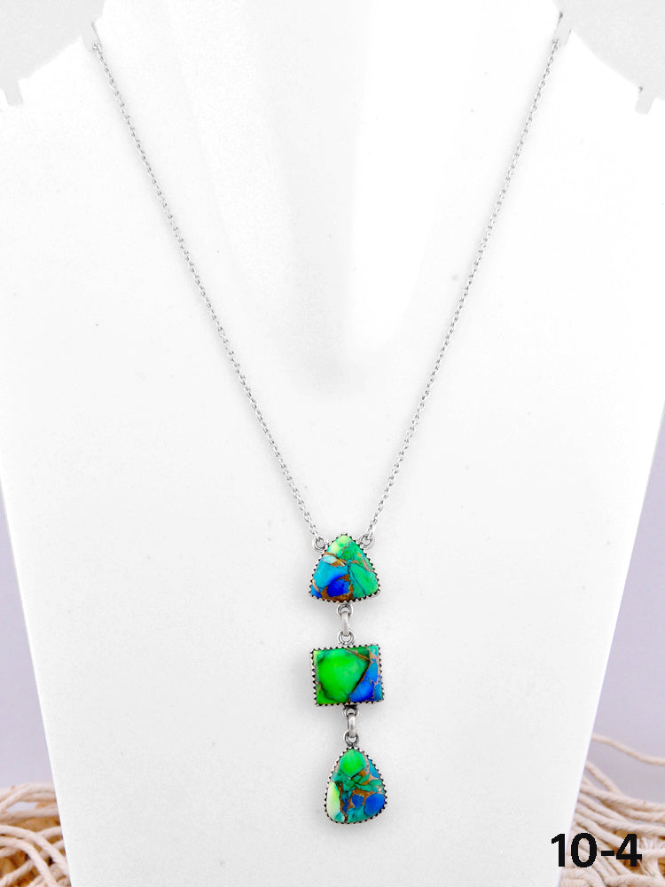 Southwest Made Peacock Dahlia & Sterling Silver Necklace