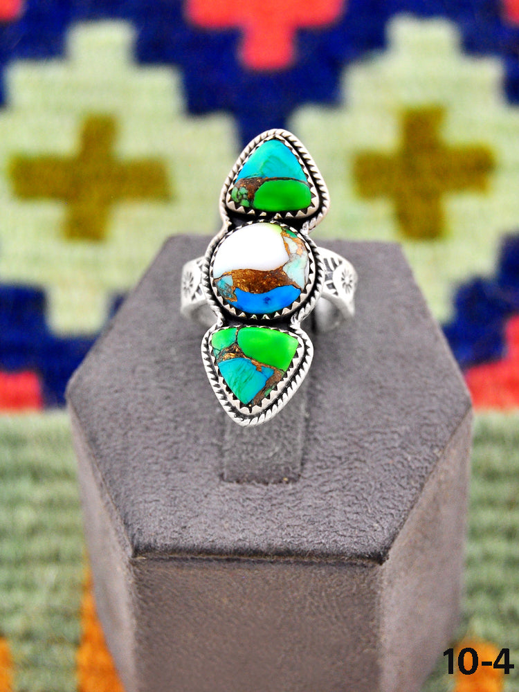 Southwest Handmade Peacock Dahlia & Sterling Silver Adjustable Ring