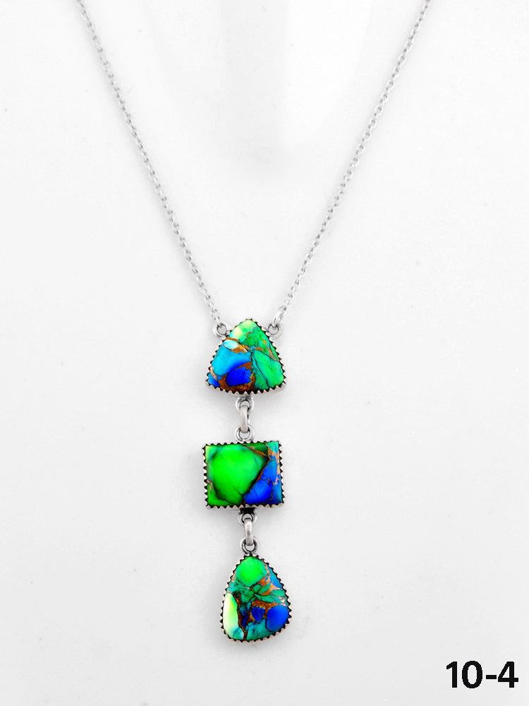 Southwest Made Peacock Dahlia & Sterling Silver Necklace