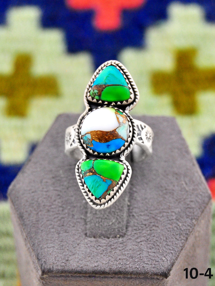 Southwest Handmade Peacock Dahlia & Sterling Silver Adjustable Ring