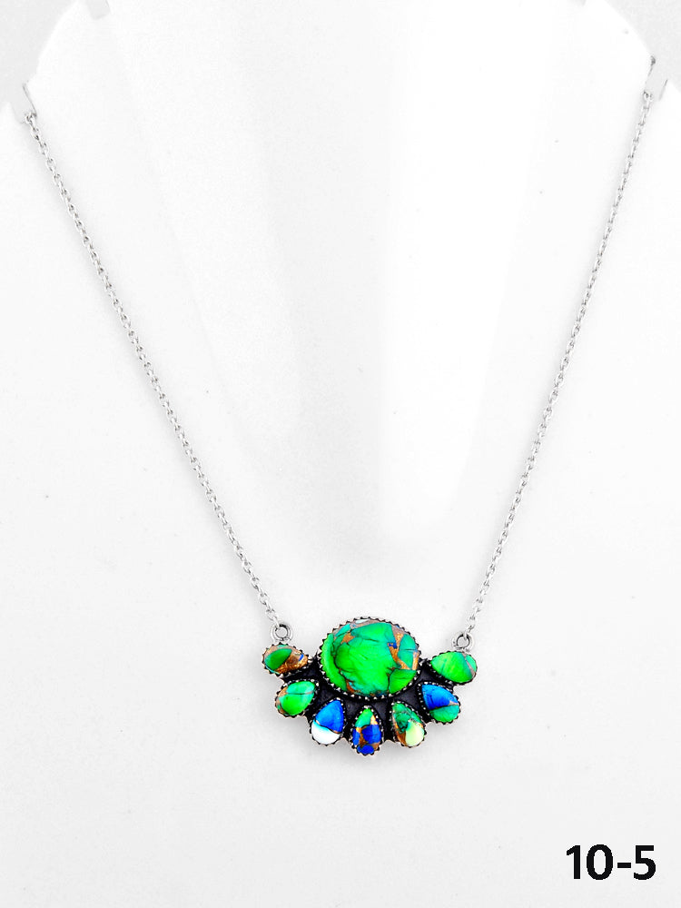 Southwest Made Peacock Dahlia & Sterling Silver Necklace