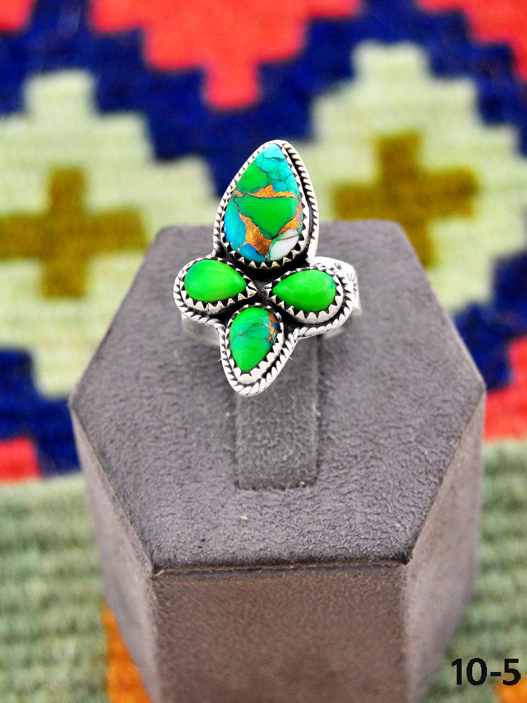 Southwest Handmade Peacock Dahlia & Sterling Silver Adjustable Ring