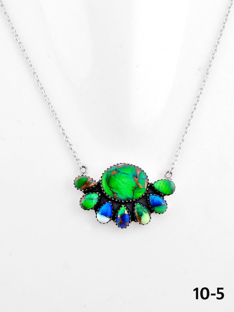 Southwest Made Peacock Dahlia & Sterling Silver Necklace