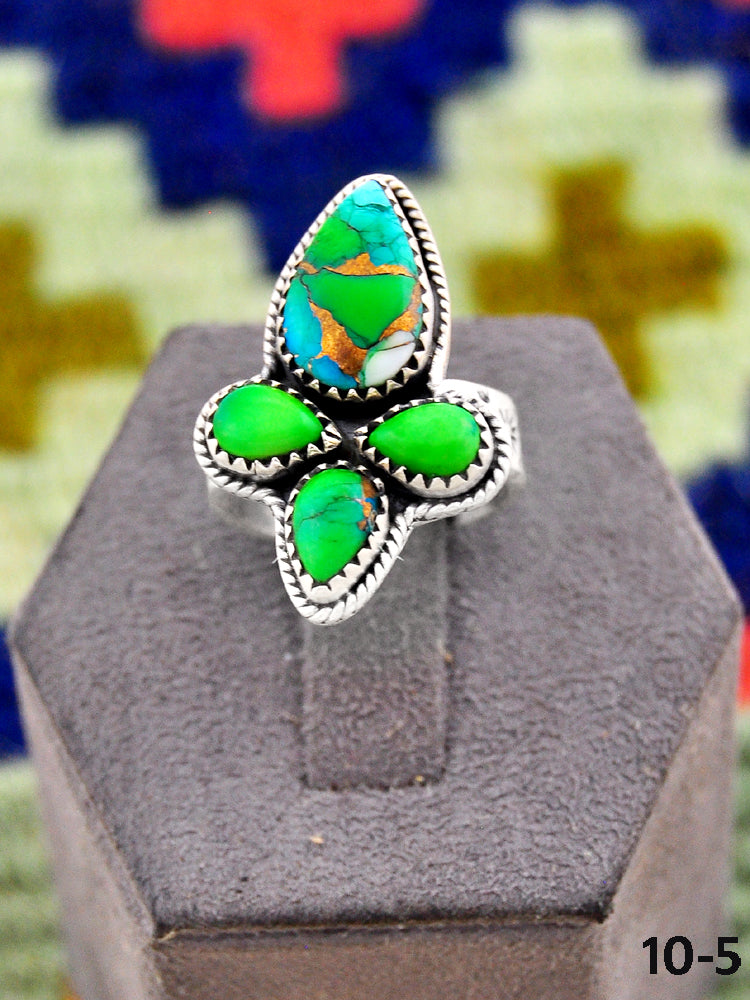 Southwest Handmade Peacock Dahlia & Sterling Silver Adjustable Ring