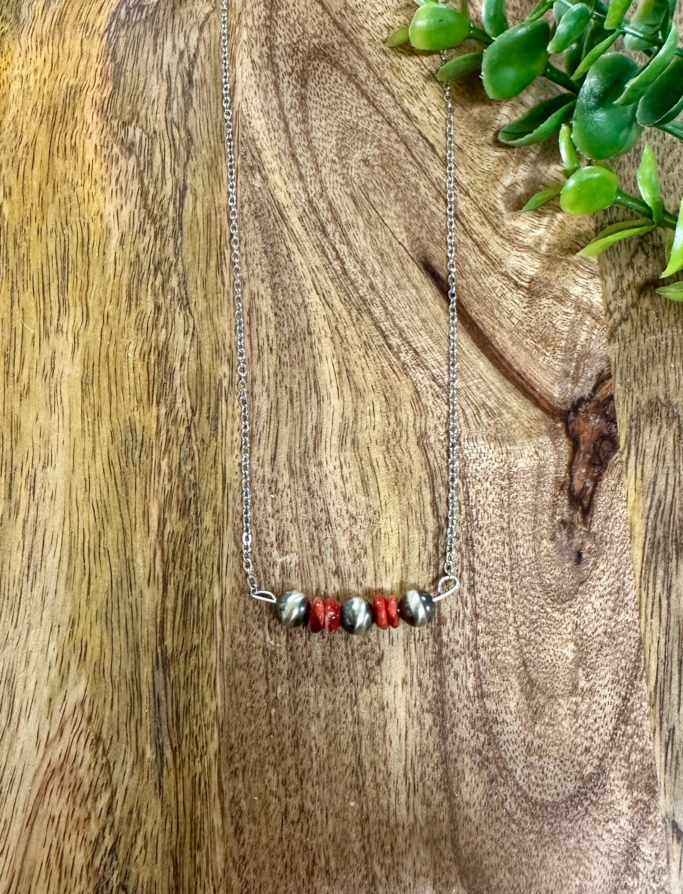 Handmade Red Spiny Oyster & Sterling Silver Pearl Necklace