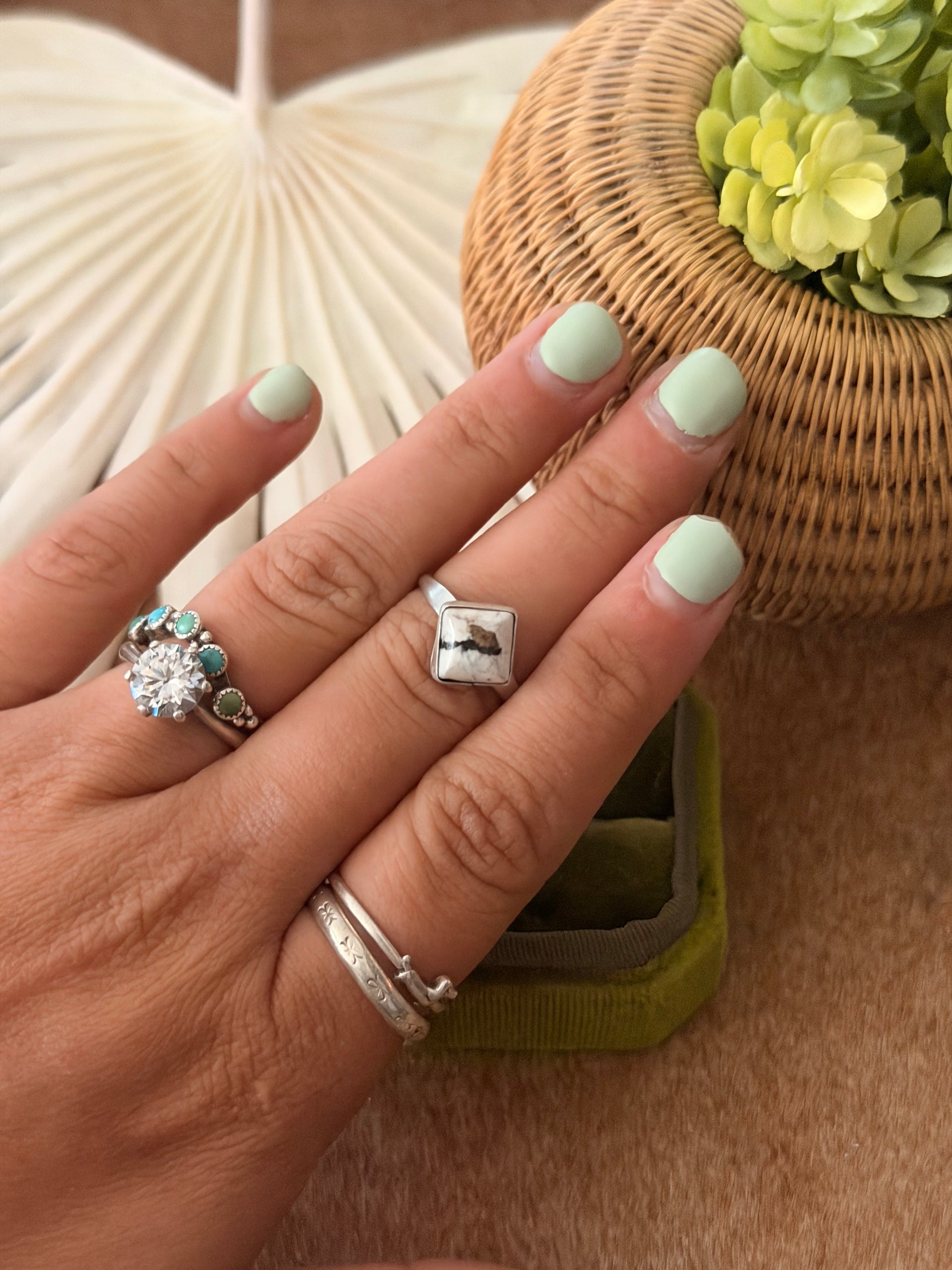 Navajo Made White Buffalo & Sterling Silver Ring Size 7