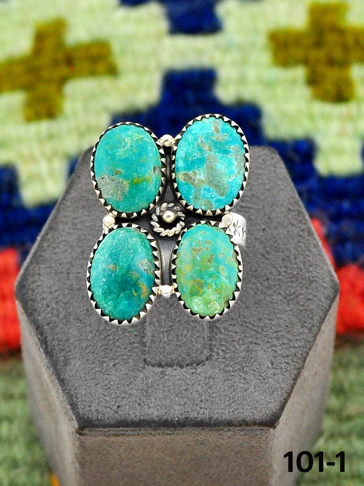 Southwest Handmade Hachita Turquoise & Sterling Silver Adjustable Ring