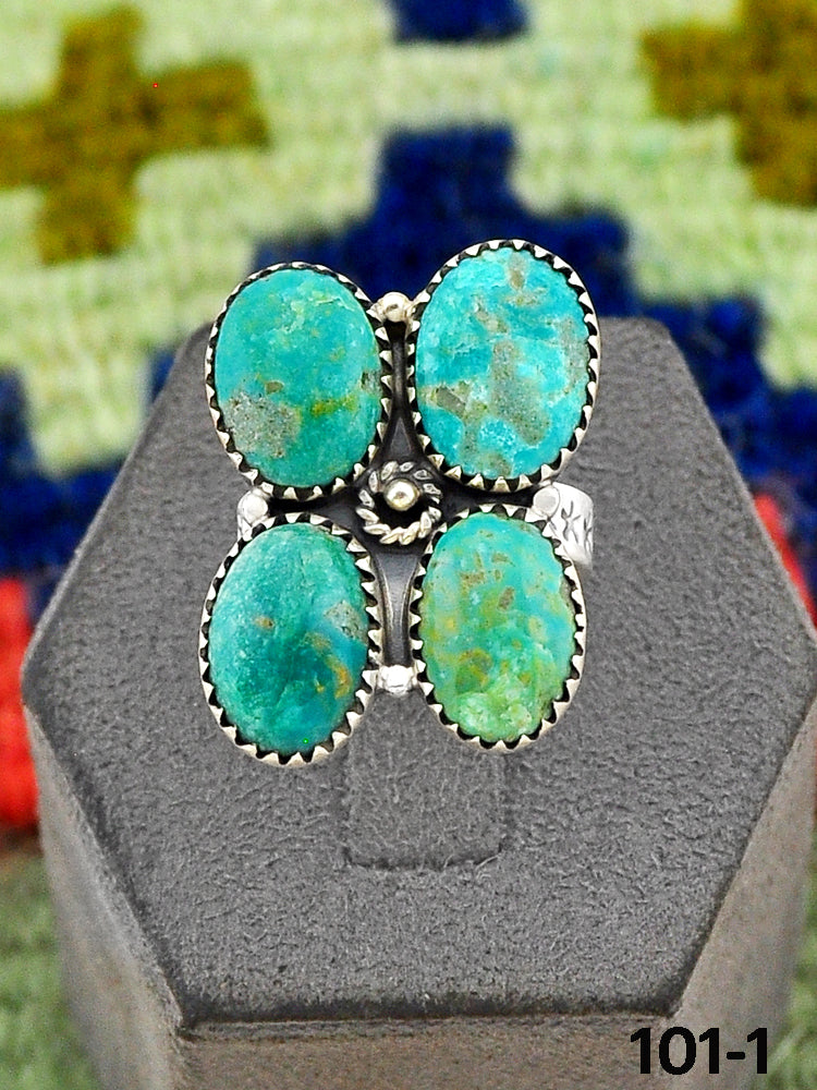 Southwest Handmade Hachita Turquoise & Sterling Silver Adjustable Ring