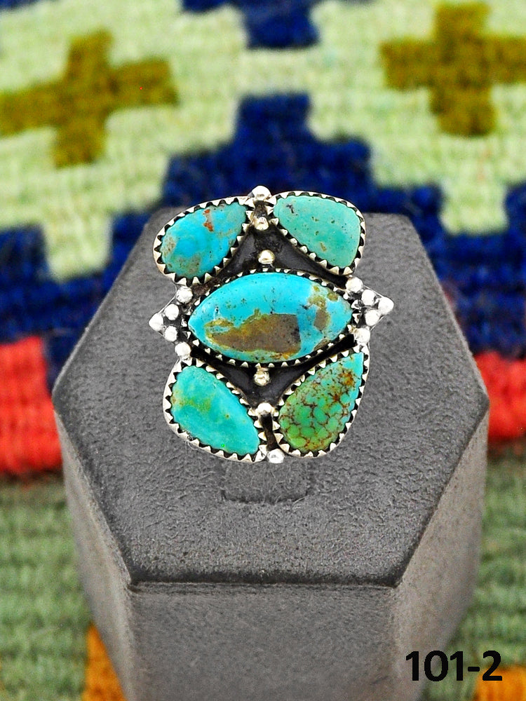 Southwest Handmade Hachita Turquoise & Sterling Silver Adjustable Ring