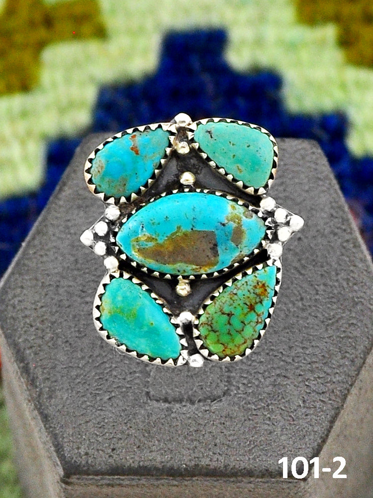 Southwest Handmade Hachita Turquoise & Sterling Silver Adjustable Ring