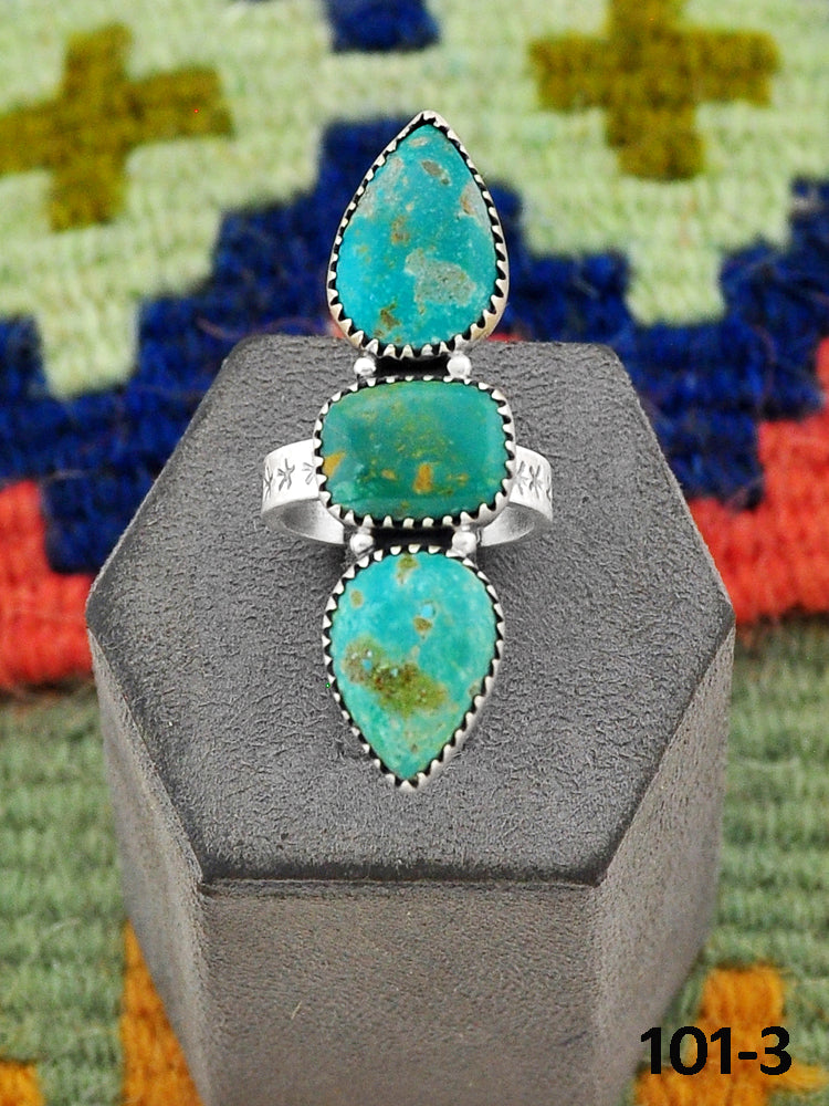 Southwest Handmade Hachita Turquoise & Sterling Silver Adjustable Ring